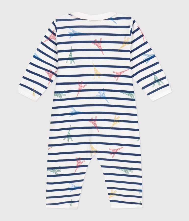 Pyjama b&eacute;b&eacute; en coton sans pieds avec col Paris blanc ECUME/blanc MULTICO