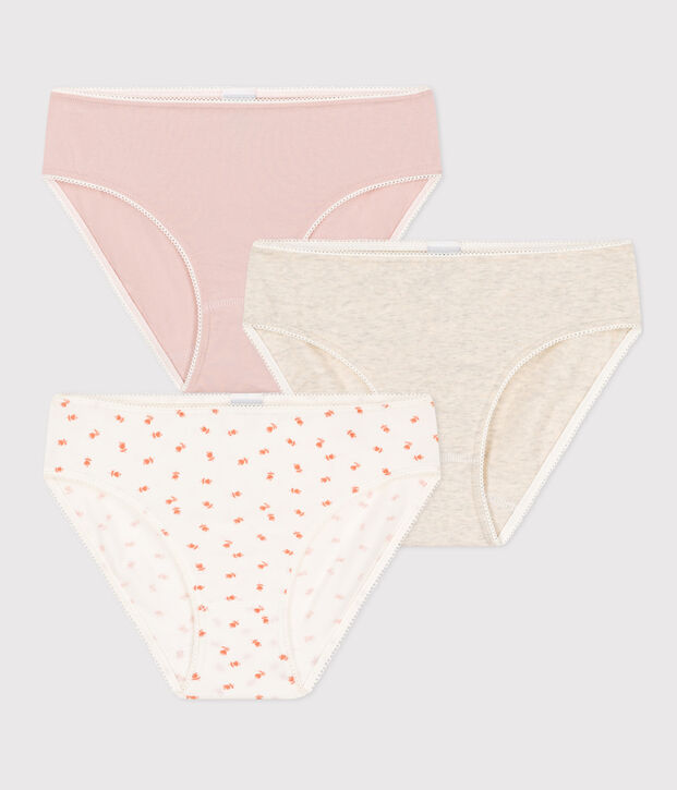 Set van 3 katoenen meisjesslips met bloemen en elastaan multicouleur