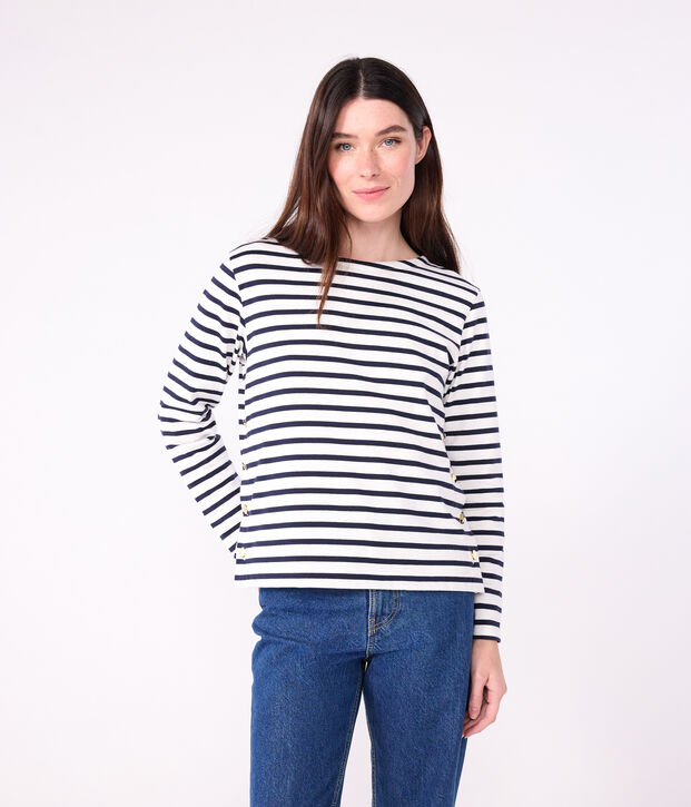 Marini&egrave;re femme en coton blanc/bleu