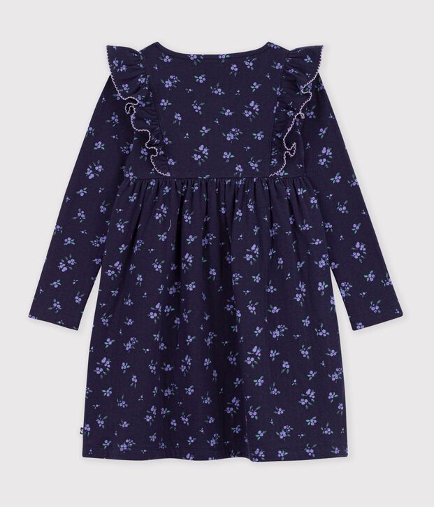 Katoenen kinderjurk met lange mouwen en bloemenprint blauw/multicouleur
