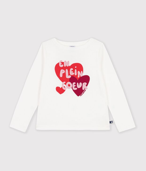 Tee-shirt enfant manches longues &agrave; motif c&oelig;ur blanc