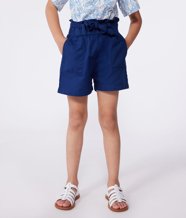Short enfant en coton uni bleu fonc&eacute;