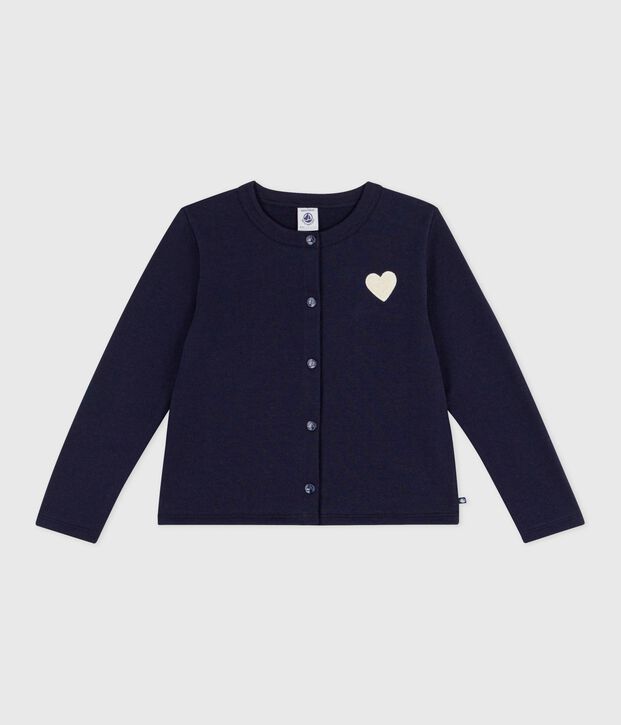 Cardigan enfant en coton uni bleu marine