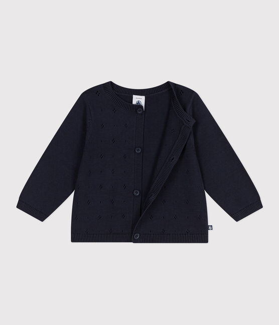 Effen gebreid babyvestje in katoen blauw SMOKING
