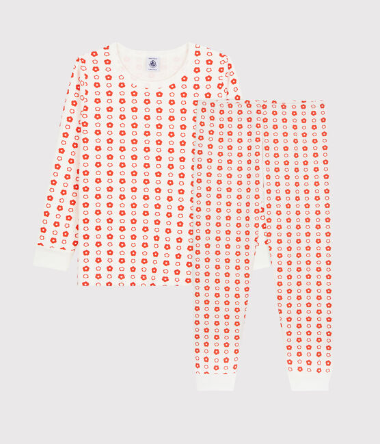 Jongens/meisjes pyjama met grafische print van biologisch katoen wit MARSHMALLOW/ SPICY