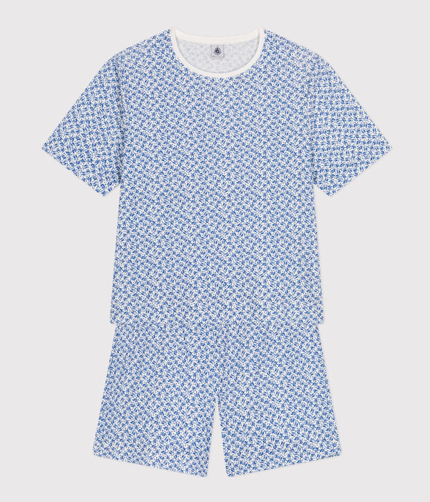 Pyjama short et tee-shirt en coton motif floral femme bleu/bleu