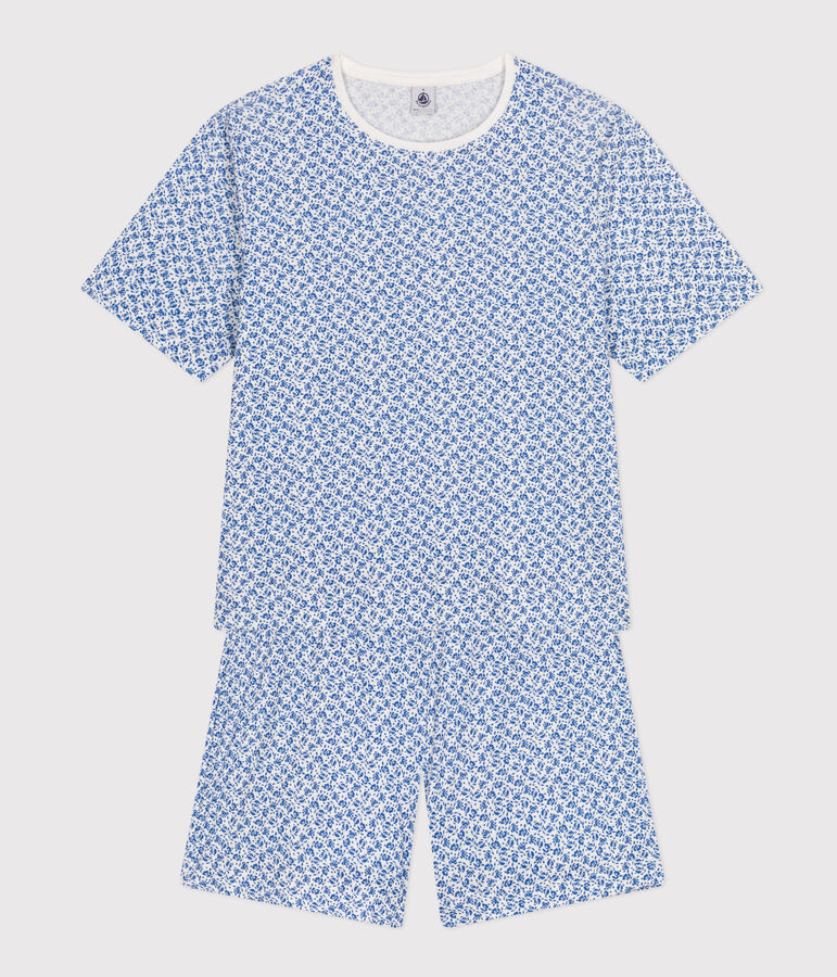 Katoenen pyjama met korte broek en T-shirt met bloemmotiefje voor dames blauw MARSHMALLOW/ INCOGNITO
