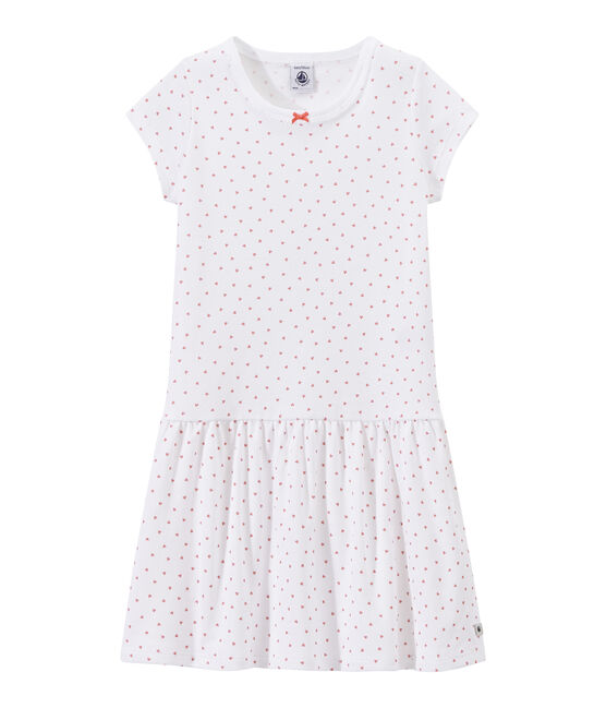 Chemise de nuit fille imprimée cœurs blanc ECUME/rose ROSE