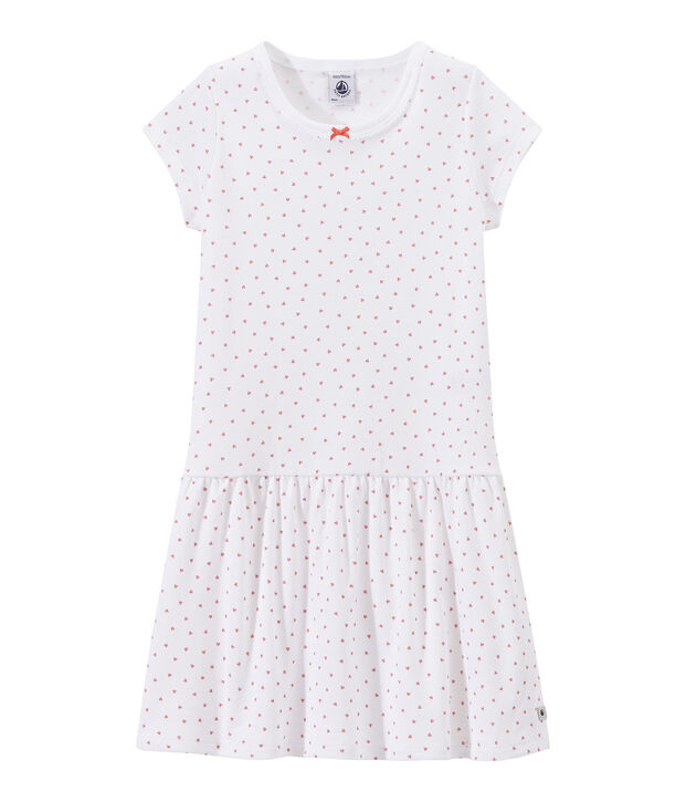 Chemise de nuit fille imprim&eacute;e c&oelig;urs blanc/rose