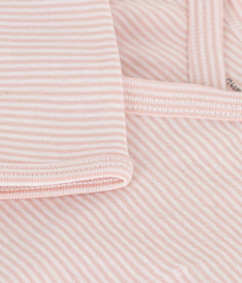 Body crois&eacute;s manches longues en coton b&eacute;b&eacute; rose/blanc