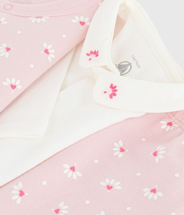 Driedelig babysetje met bloemetjesprint en body met borduursel roze/multicouleur