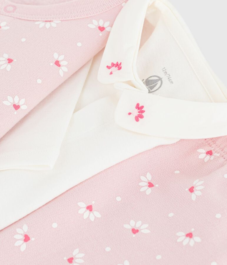 Driedelig babysetje met bloemetjesprint en body met borduursel roze/multicouleur