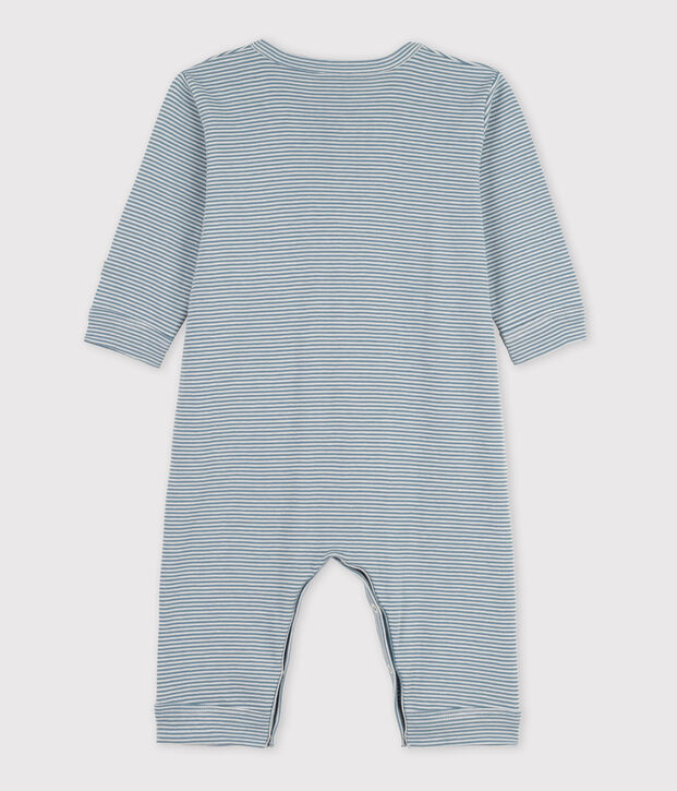 Katoenen babypyjama met milleraies-streepjes zonder voetjes blauw/wit