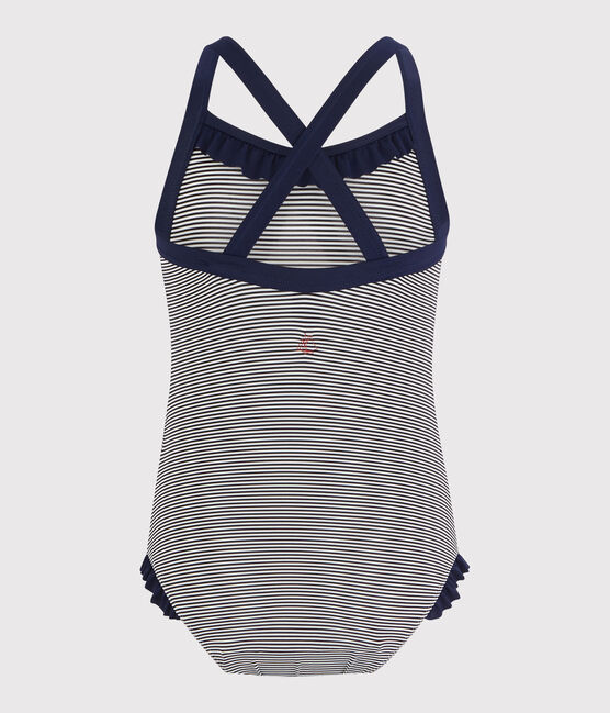 Maillot de bain enfant fille bleu ABYSSE/blanc LAIT