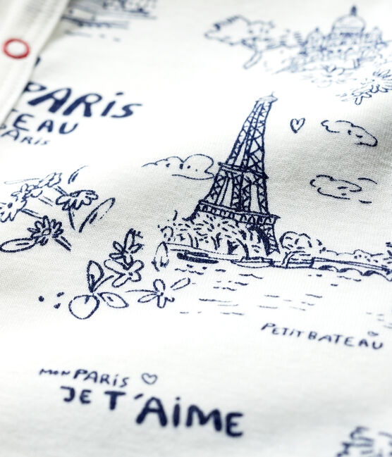 Combicourt toile de Jouy Paris bébé en coton blanc MARSHMALLOW/bleu MEDIEVAL
