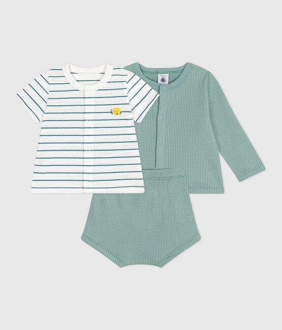 Driedelig katoenen geboortesetje met gestreept T-shirt met citroenprint PAUL/ MULTICO