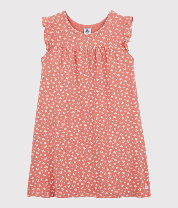 Meisjesnachthemd met bloemetjes in katoen roze/wit