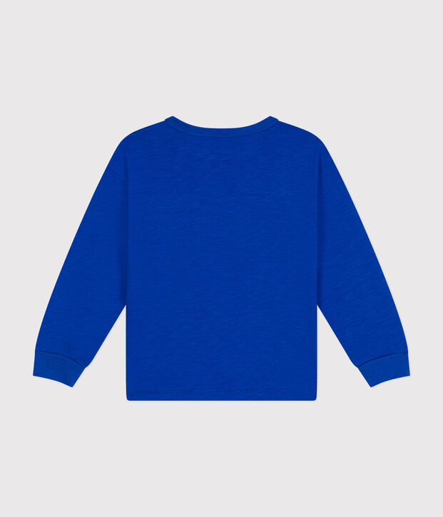 Jongens-T-shirt met lange mouwen van gevlamde jerseystof blauw