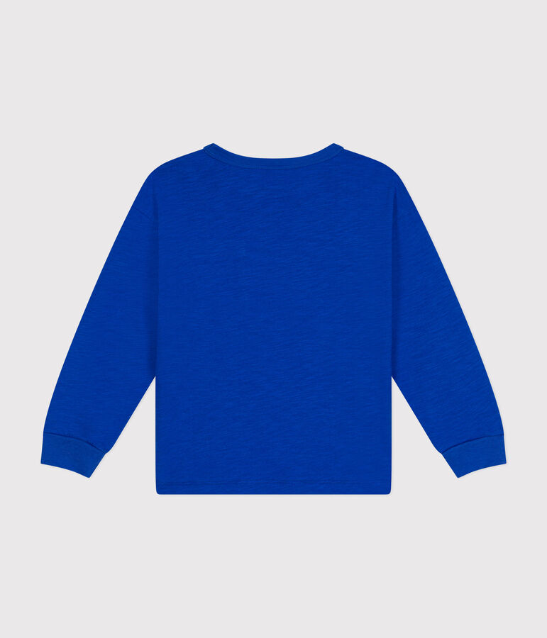 Jongens-T-shirt met lange mouwen van gevlamde jerseystof blauw