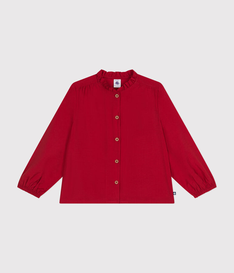 Blouse manches longues en toile enfant fille rouge