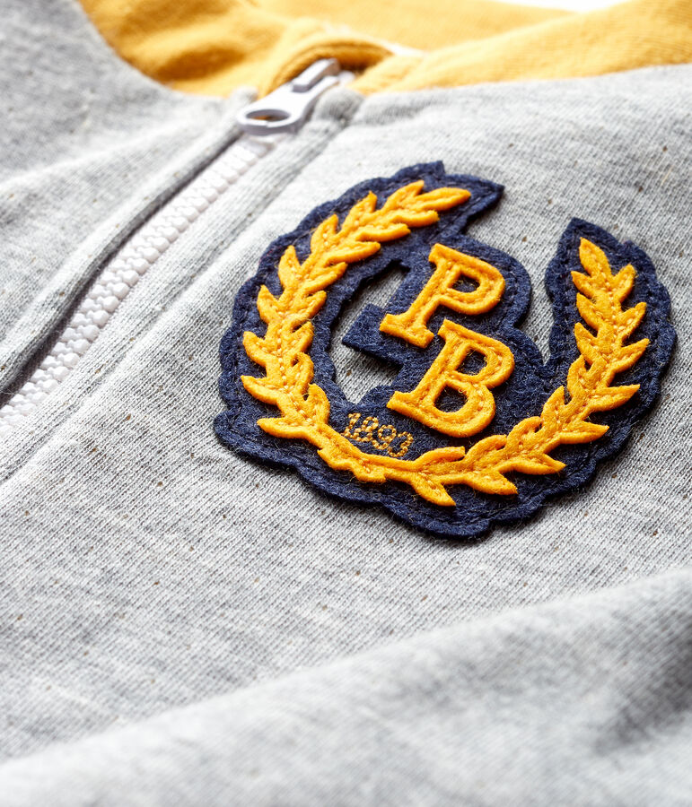 Cardigan van tubic met rits babyjongen grijs/geel