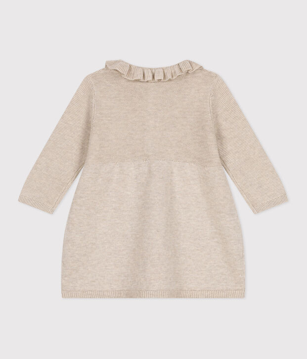 Robe manches longues en tricot de coton b&eacute;b&eacute; beige chin&eacute;