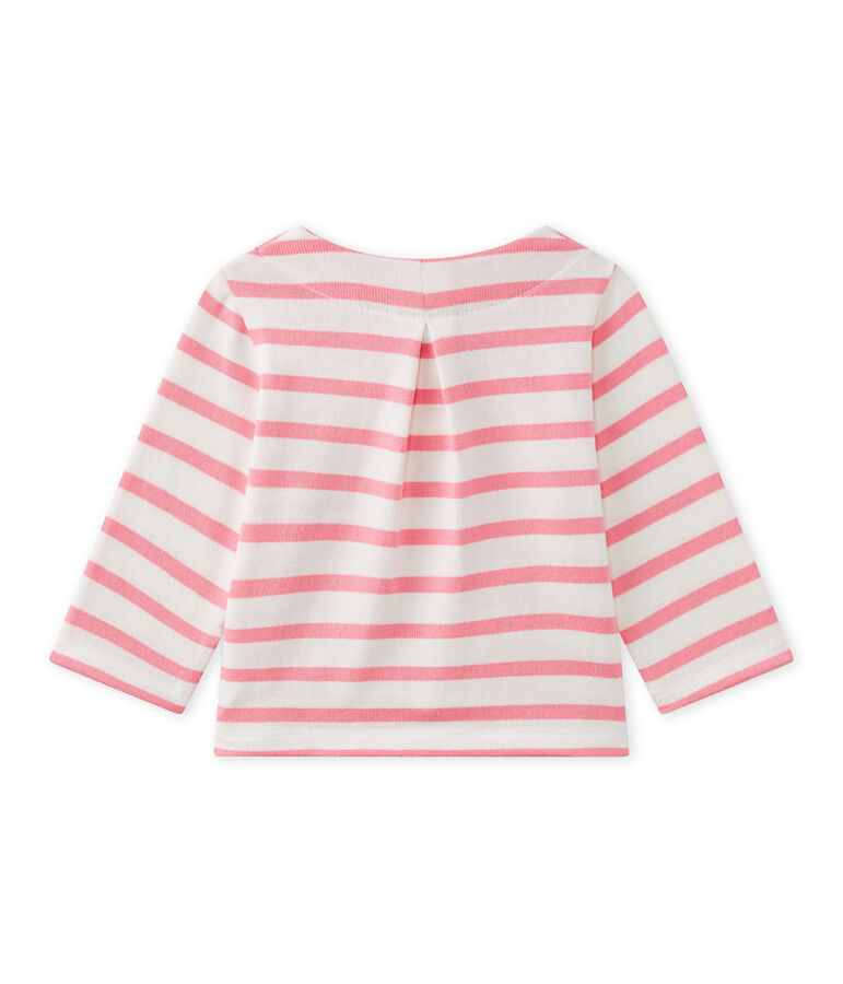 Gestreepte cardigan voor babymeisjes wit MARSHMALLOW/roze PETAL