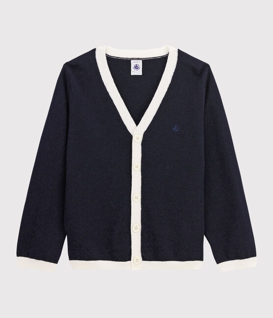 Wol en katoenen Cardigan vest jongens kinderen blauw SMOKING/wit MARSHMALLOW
