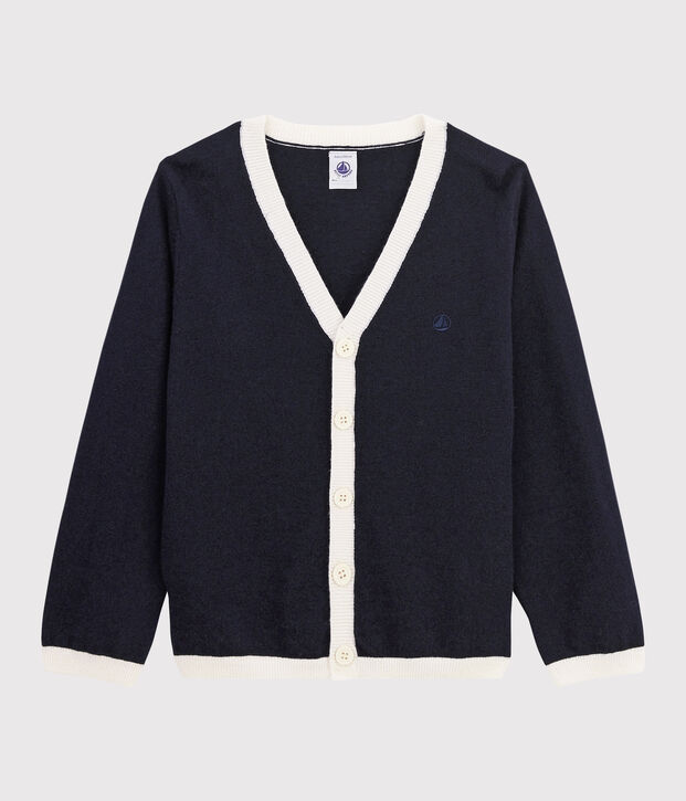 Cardigan laine et coton enfant gar&ccedil;on bleu/blanc