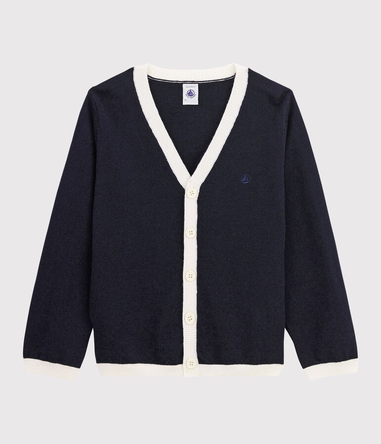 Cardigan laine et coton enfant gar&ccedil;on bleu/blanc