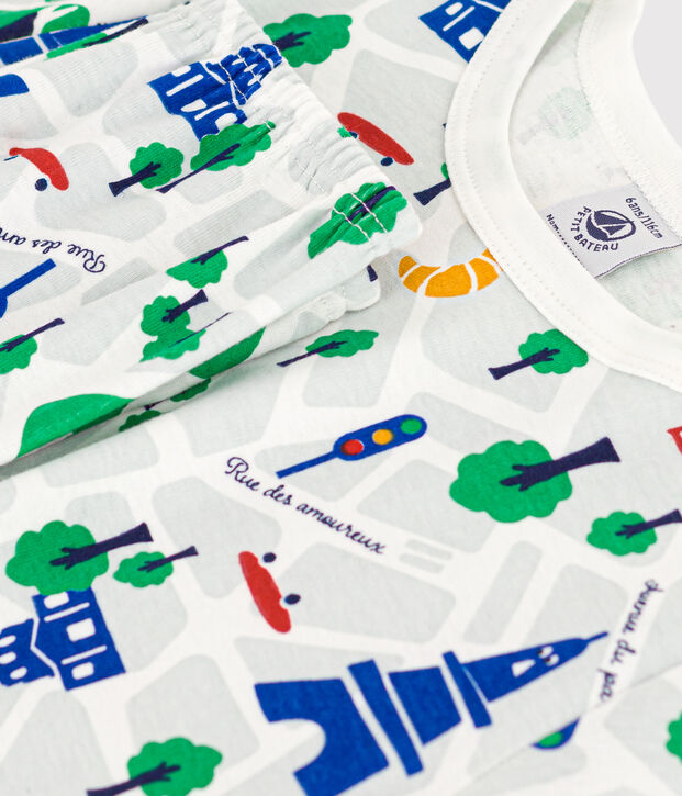 Pyjama en coton imprim&eacute; Paris enfant blanc/multicouleur