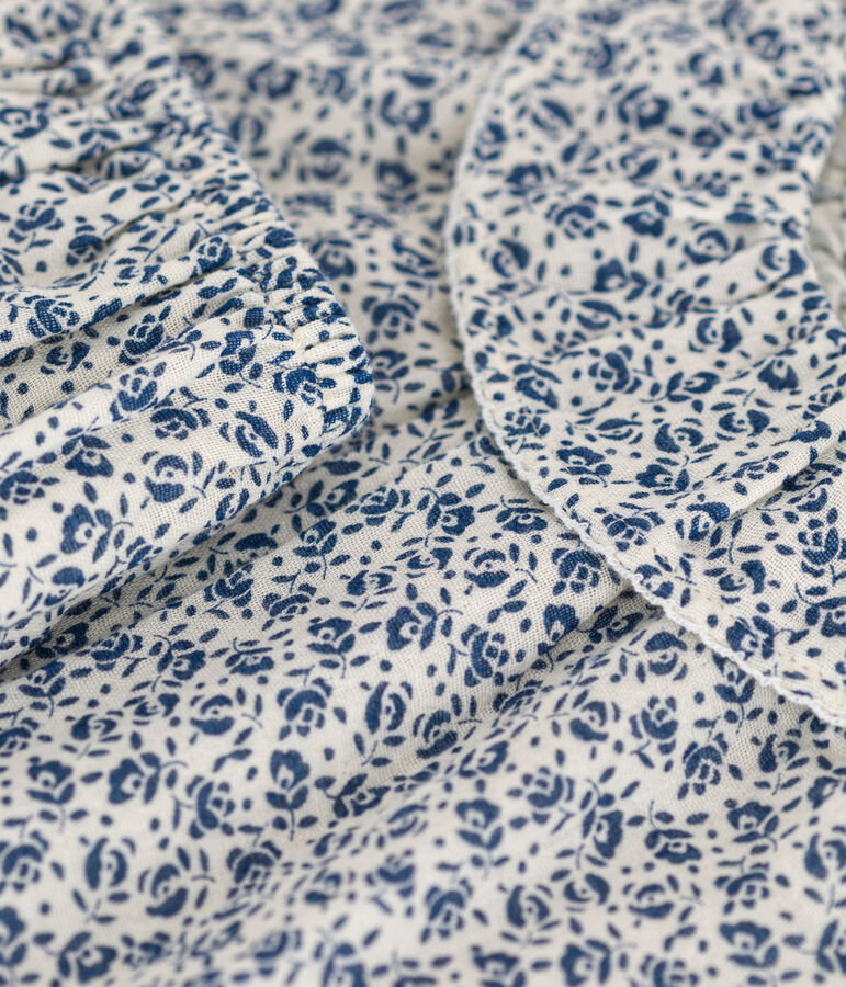 Babyjurkje met korte mouwen en bloomer van luchtig katoen ecru/blauw