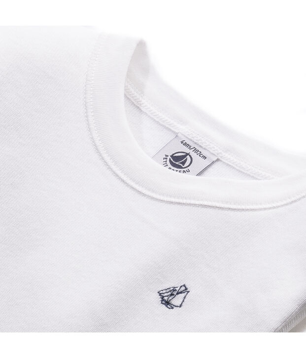 Jongens-T-shirt met lange mouwen in katoenflanel wit Ecume