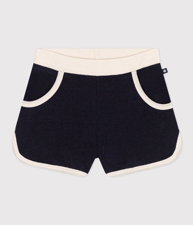 Short en bouclette &eacute;ponge enfant fille bleu marine