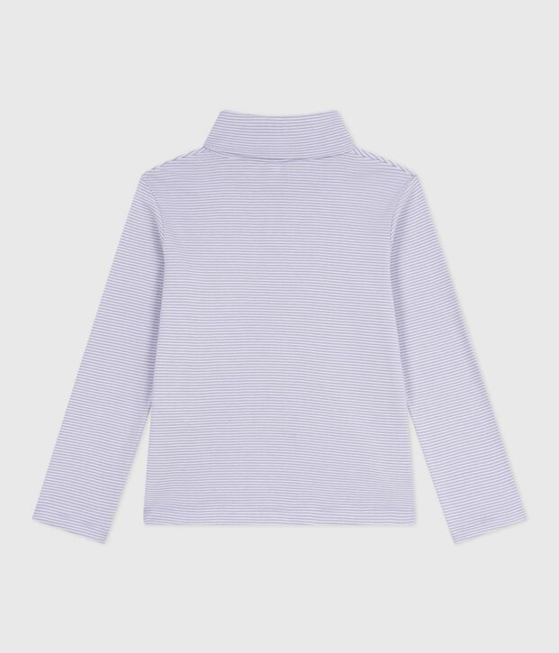 Sous-pull enfant en coton &agrave; rayures violet/blanc