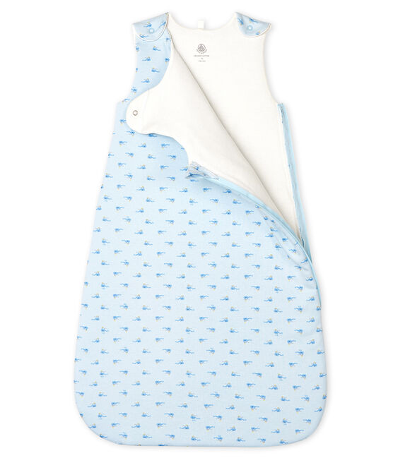Trappelzak van ribstof voor baby's blauw FRAICHEUR/wit MULTICO