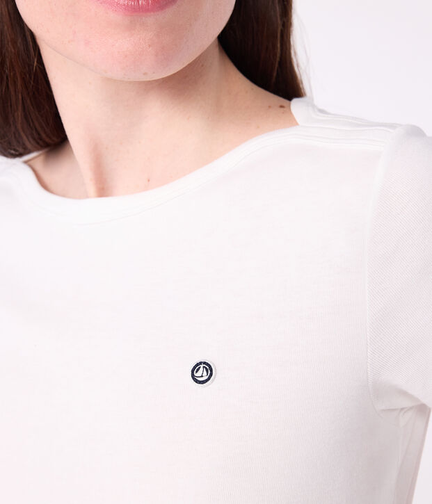 Iconisch dames-T-shirt met admiraalkraag van katoen wit