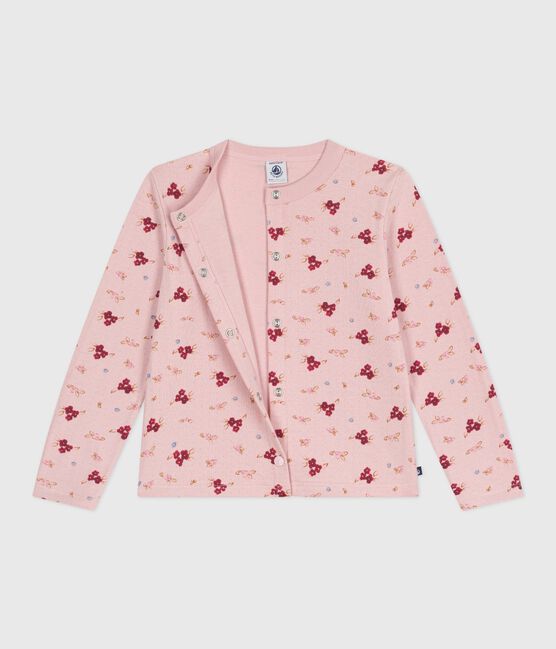 Cardigan enfant en coton imprimé rose JOLI/blanc MULTICO