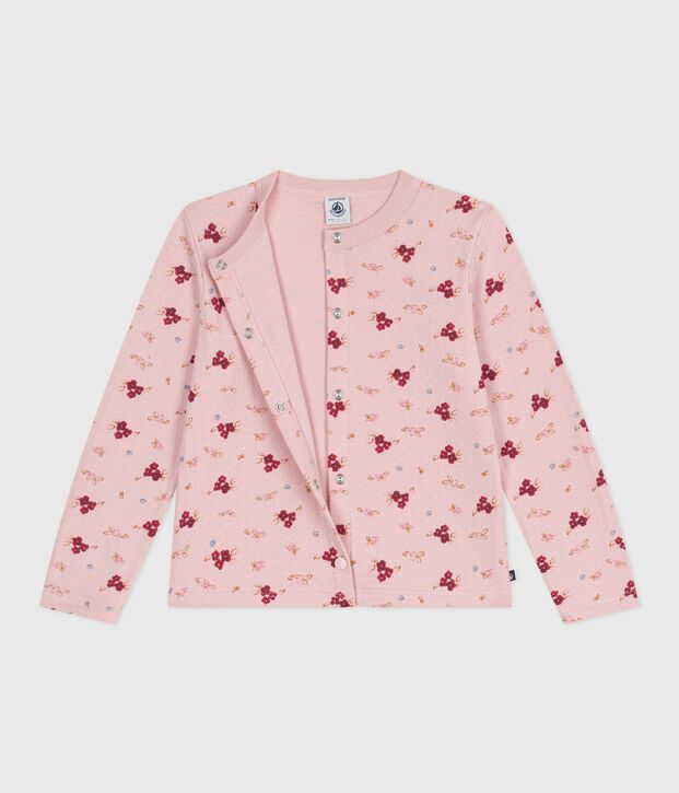 Cardigan enfant en coton imprim&eacute; rose/multicouleur