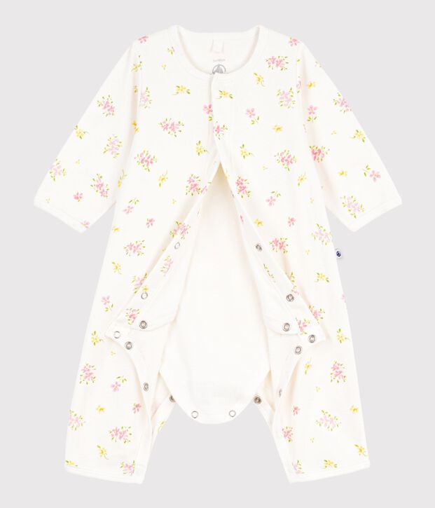 Katoenen bodypyjama zonder voetjes met bloemetjesprint wit/multicouleur