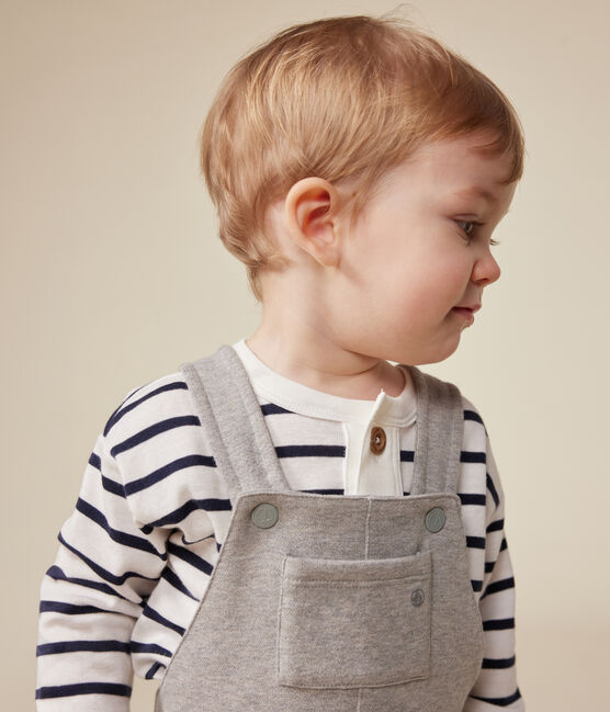 Tee-shirt manches longues en coton bébé blanc MARSHMALLOW/bleu SMOKING