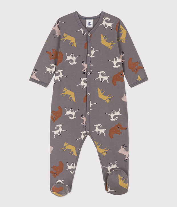 Pyjama b&eacute;b&eacute; animaux en molleton gris/multicouleur
