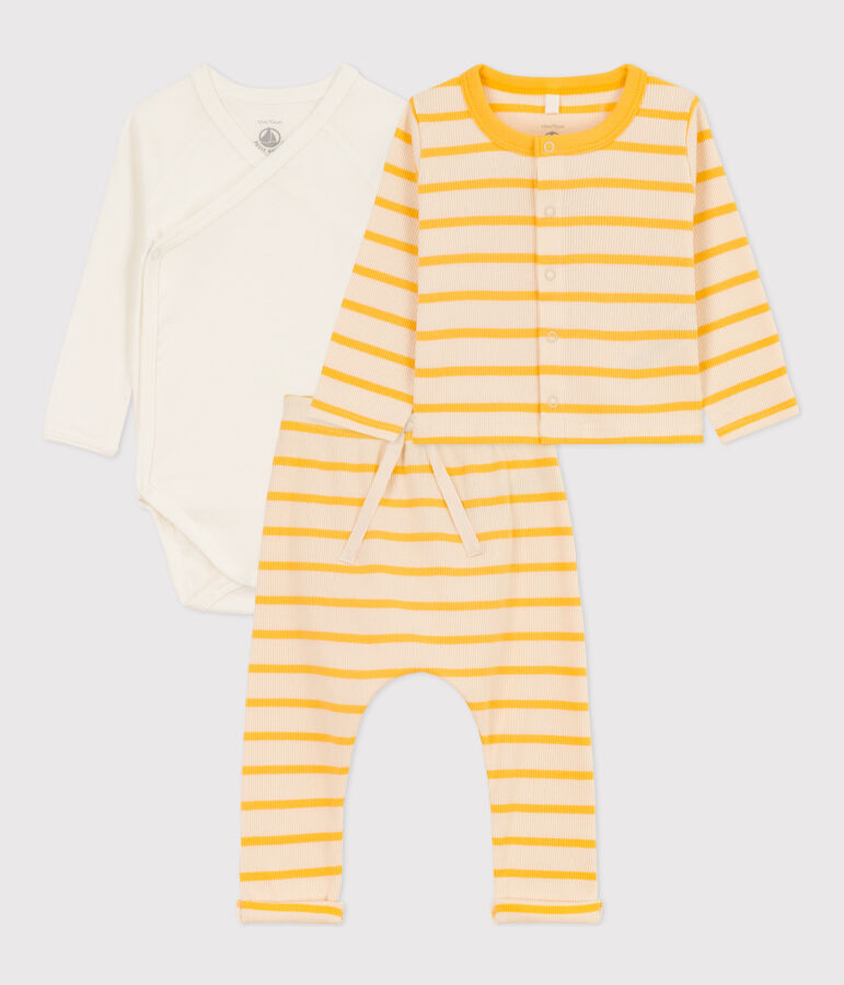 Ensemble &agrave; rayure marini&egrave;re en coton b&eacute;b&eacute; &eacute;cru/jaune