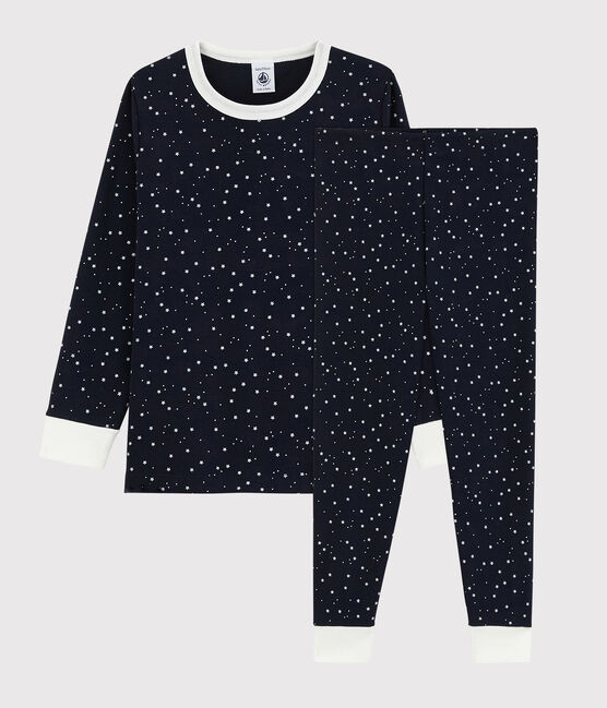Pyjama à étoiles blanches enfant mixte en côte bleu SMOKING/blanc MARSHMALLOW