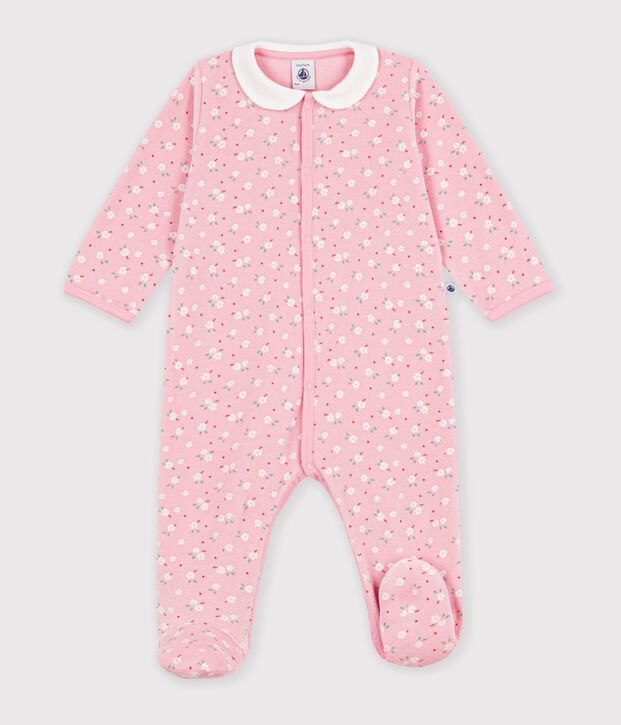 Pyjama b&eacute;b&eacute; en velours avec col, imprim&eacute; &agrave; fleurs rose/multicouleur