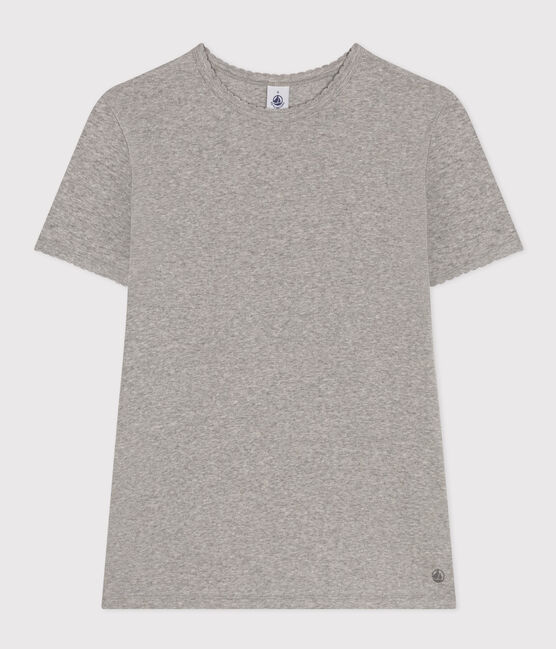 L'Iconique, katoenen T-shirt voor dames met kartelrandje grijs CHATON CHINE
