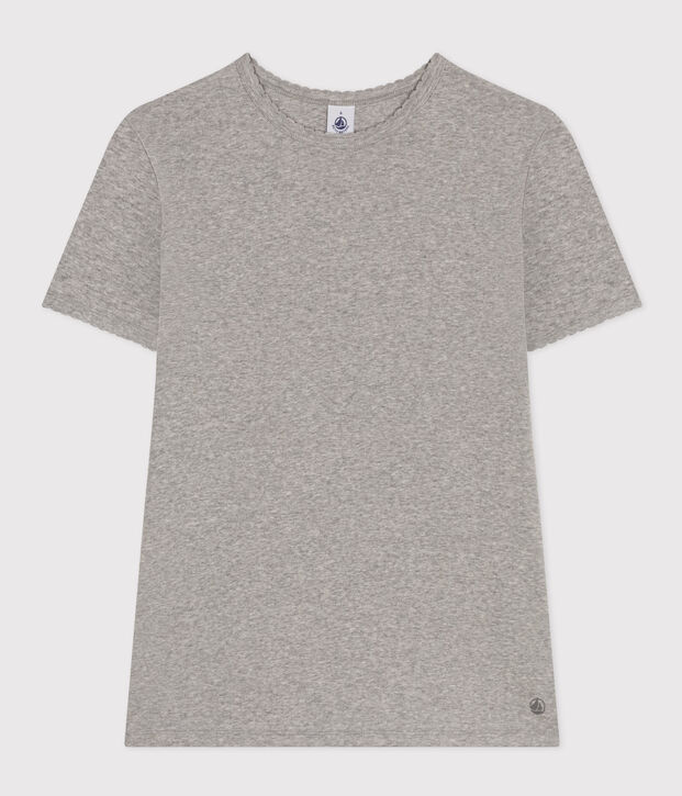 L'Iconique, katoenen T-shirt voor dames met kartelrandje grijs