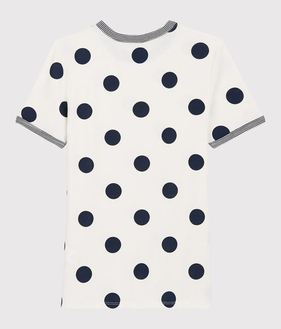 Katoenen Dames t-shirt met ronde hals en stippen wit MARSHMALLOW/blauw MEDIEVAL