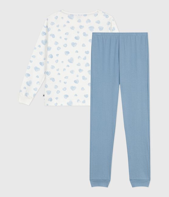 Pyjama femme en coton bi-matière imprimé cœurs bleu ADRIATIC/ MULTICO