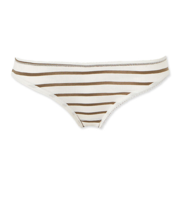 Culotte femme en coton &agrave; rayures blanc/marron